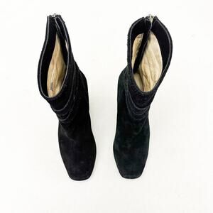 Michael Kors Black Leather Wedge Bootie Belted Accent Faux Suede Boot Size 6